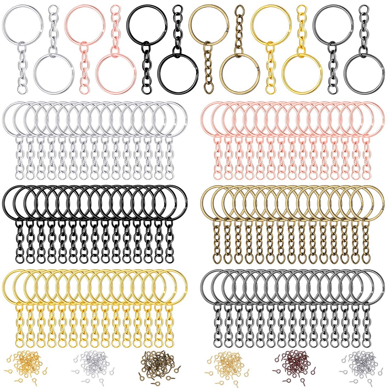 360 Pcs Keychain Bulk Key Chain Making Kit Including 90 Keychain Rings with Chain and Open Jump Rings Connectors 180 Small Screw Eye Pins Hooks for Crafts DIY Jewelry Making(25 mm,Mixed Color)